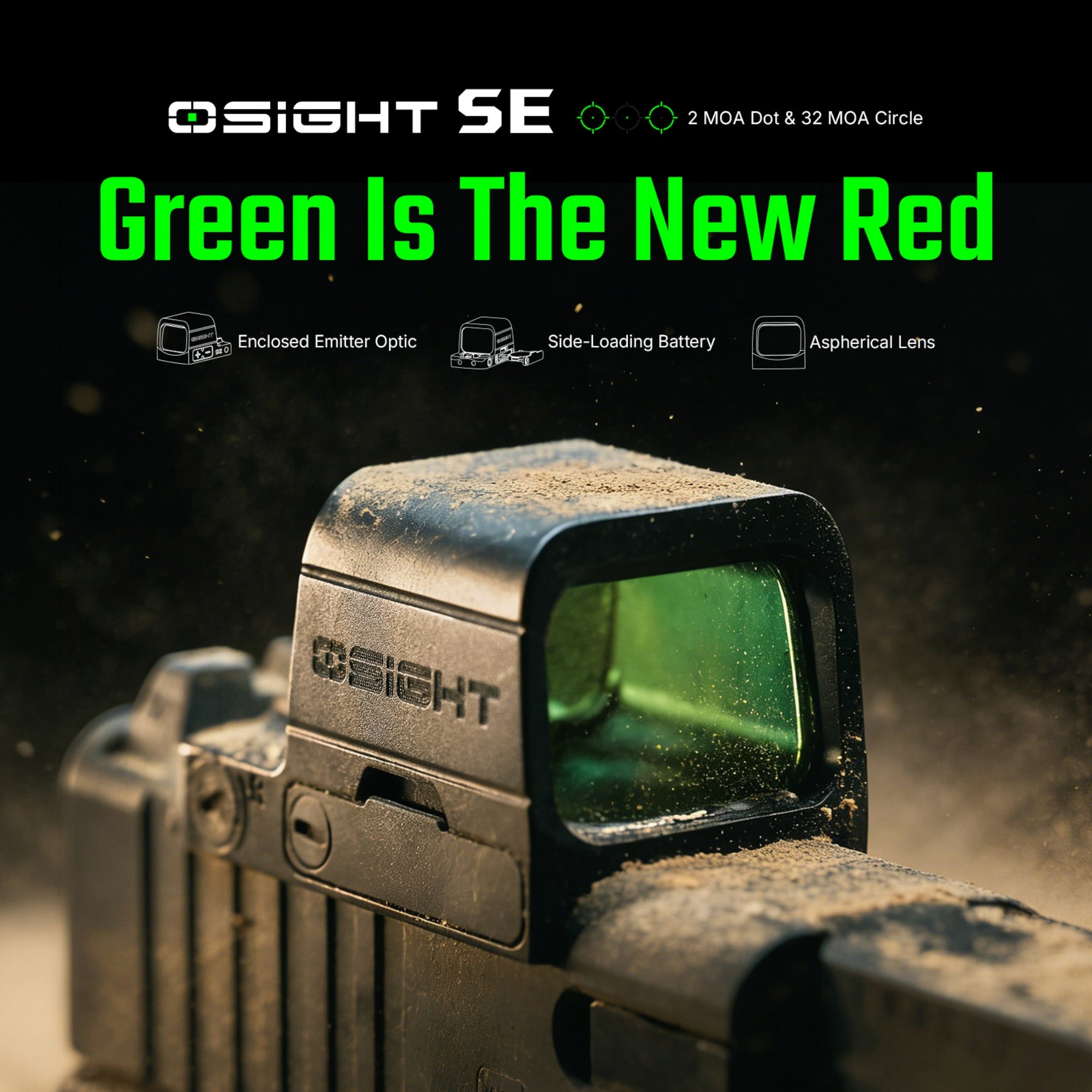 Olight Osight SE Green 2 MOA Dot & 32 MOA Circle with Replaceable Side-Loading Battery